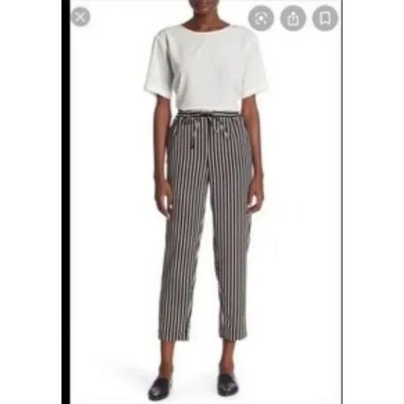 14th & Union Black Pioneer Pinstripe‎ Tapered Leg Tie Waist Pants - Picture 1 of 8